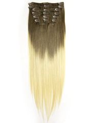 #T4/22 chocolate brown-medium blonde clip in straight
